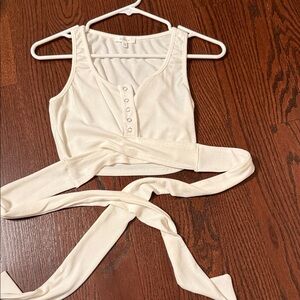 Cream Sleeveless Crop Top with Button Detail